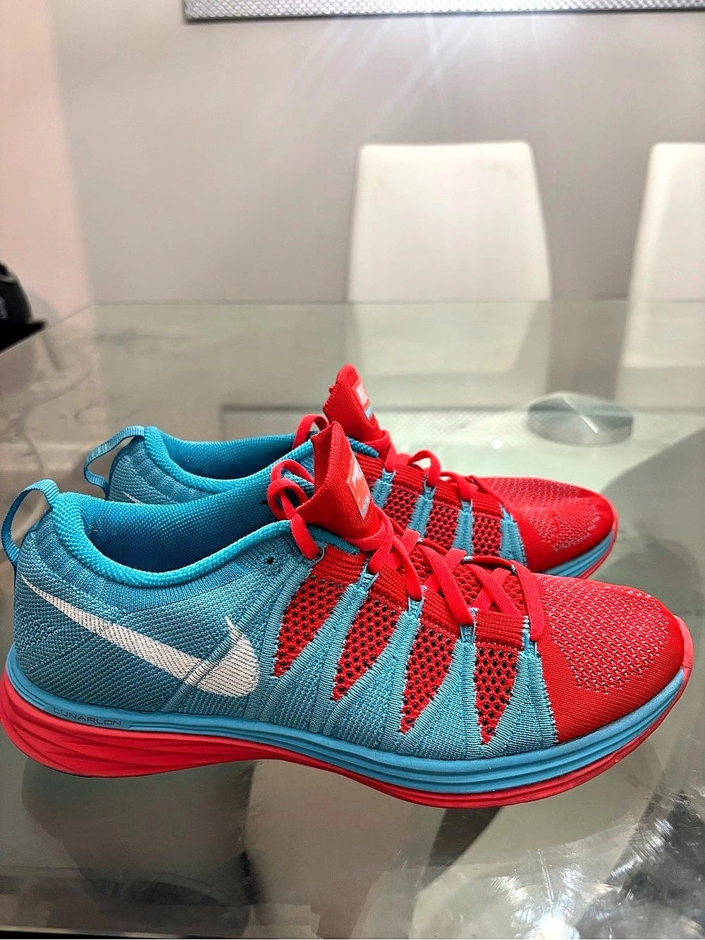 Nike Flyknit Lunar 1+ + Flyknit Athletic Shoes Blue & Red US 10